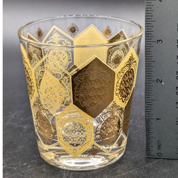 1 Vintage MCM CERA Net Harris Single Low Ball Glass Gold Pineapple Barware - Picture 6 of 9